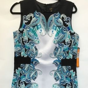 Paisley Blue & Black Sheath Dress Women’s 10 NWT